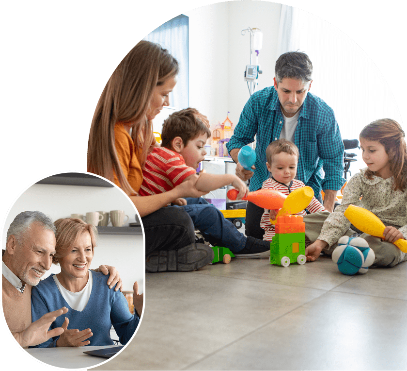 Family playing with toys on the floor